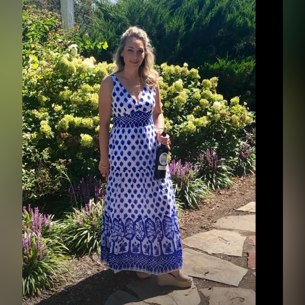 J. Crew Blue and White Printed Maxi Dress